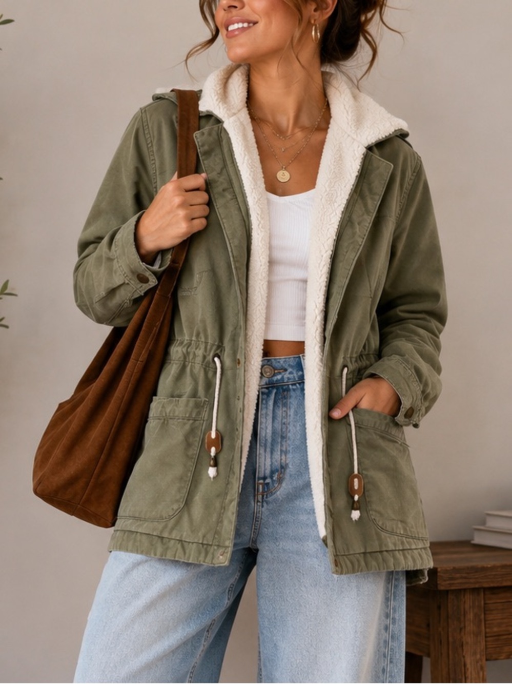 Unpublished Sherpa Lined Utility Jacket Olive Green M